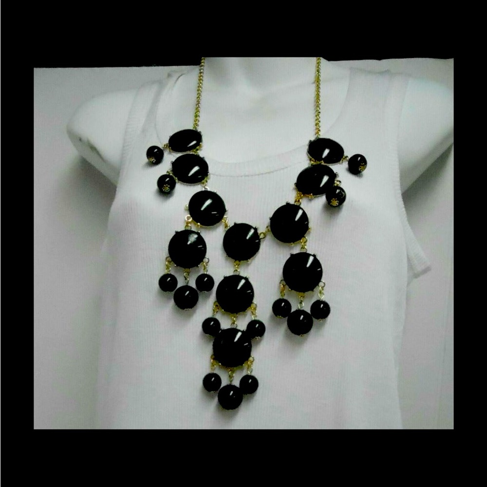 Black Bubble Statement Necklaces Elegant Black St… - image 1